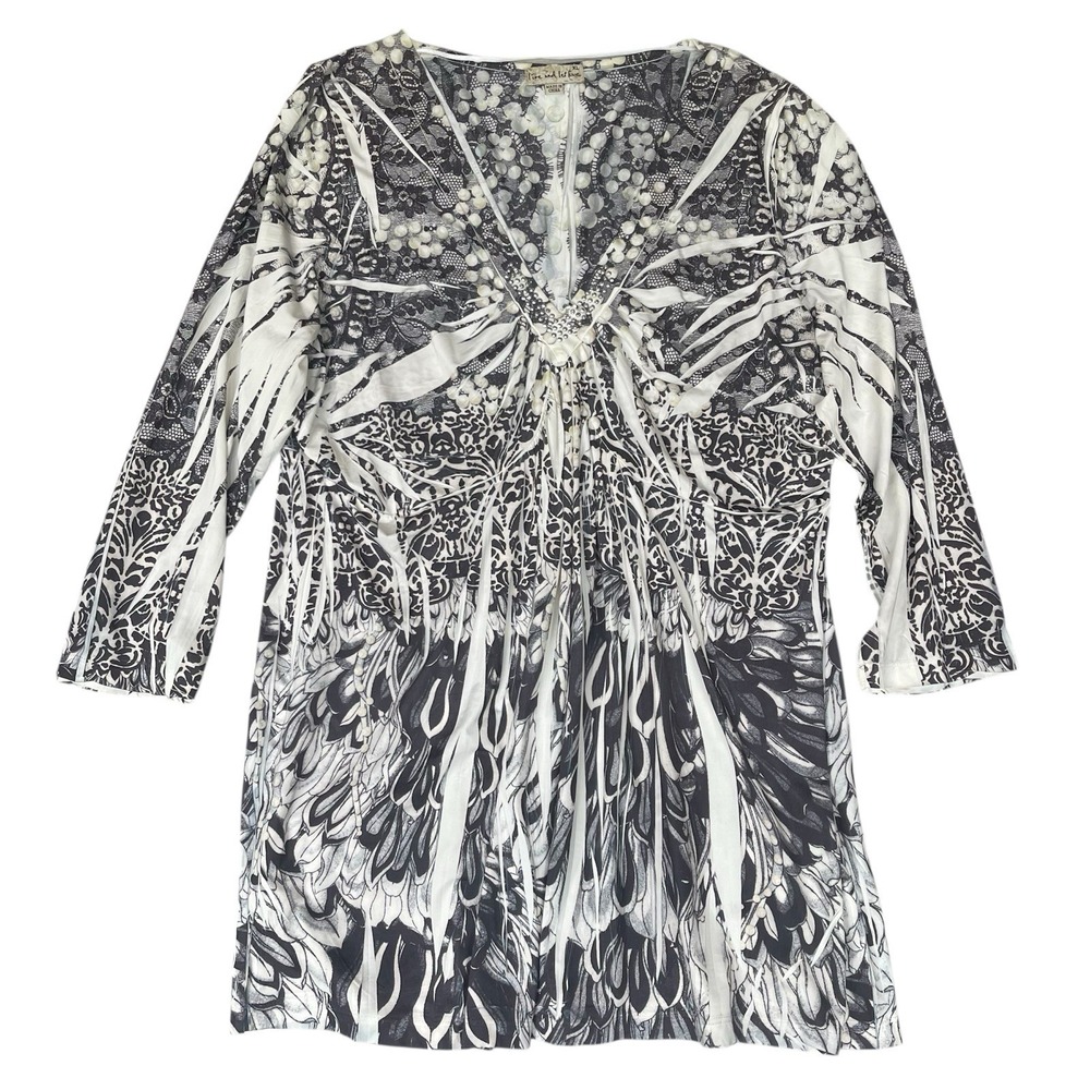 Live And Let Live Tunic Shirt Womens XL White Gray Whimsigoth‎ Fairy Grunge Glam